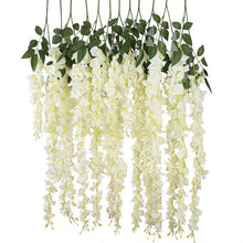 Load image into Gallery viewer, Luyue 97cm 12pcs/lot Artificial Wisteria flowers Vines Wedding Decor Rattan Flower Garland Silk Cherry Fake Leaf Home Garden