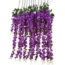 Load image into Gallery viewer, Luyue 97cm 12pcs/lot Artificial Wisteria flowers Vines Wedding Decor Rattan Flower Garland Silk Cherry Fake Leaf Home Garden