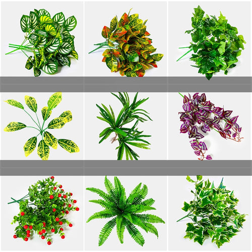 Luyue Artificial  turf grass Plant Lawn Outdoor decor plant wall accessories DIY green vines branch wedding decor Fake tree leaf