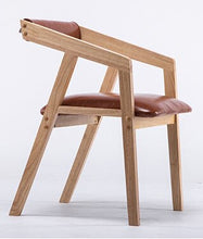 Load image into Gallery viewer, 100% wood dining chair parlor furniture with armrest leather cotton coffee chair