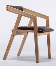 Load image into Gallery viewer, 100% wood dining chair parlor furniture with armrest leather cotton coffee chair