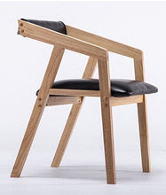 Load image into Gallery viewer, 100% wood dining chair parlor furniture with armrest leather cotton coffee chair