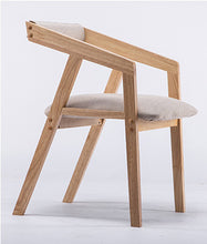 Load image into Gallery viewer, 100% wood dining chair parlor furniture with armrest leather cotton coffee chair