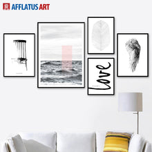 Load image into Gallery viewer, Watercolor Seascape Feather Stool Quotes Nordic Posters And Prints Wall Art Canvas Painting Wall Pictures For Living Room Decor
