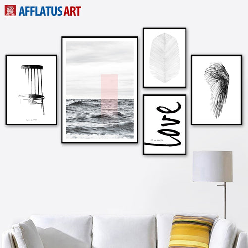 Watercolor Seascape Feather Stool Quotes Nordic Posters And Prints Wall Art Canvas Painting Wall Pictures For Living Room Decor