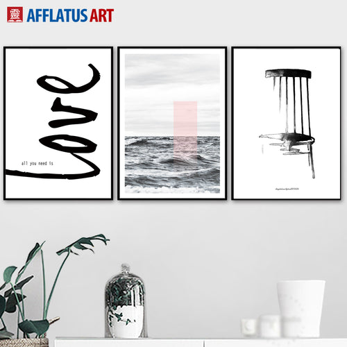 Seascape Stool Love Watercolor Nordic Posters And Prints Wall Art Canvas Painting Black White Wall Pictures For Living Room