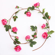 Load image into Gallery viewer, Flower autumn rose flower vine artificial leaves rattan fake flower Wedding silk rose Garden balcony decorated bedroom vine