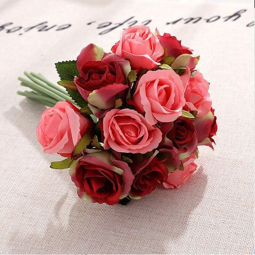 12 pcs heads rose flower bouquet Artificial Flowers Wedding decoration roses silk flowers 25 cm high