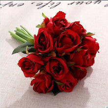 Load image into Gallery viewer, 12 pcs heads rose flower bouquet Artificial Flowers Wedding decoration roses silk flowers 25 cm high