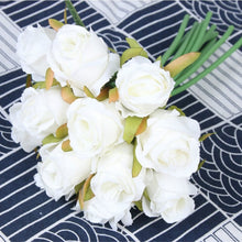 Load image into Gallery viewer, 12 pcs heads rose flower bouquet Artificial Flowers Wedding decoration roses silk flowers 25 cm high