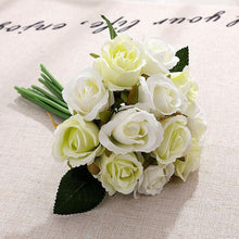 Load image into Gallery viewer, 12 pcs heads rose flower bouquet Artificial Flowers Wedding decoration roses silk flowers 25 cm high