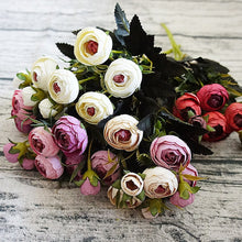 Load image into Gallery viewer, 9 Head/Bouquet Mini Fake Tea Rose Peony Flowers For Home Wedding Decor Artificial Rose Penoy Flower Bouquet Bud For Room Decor