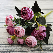 Load image into Gallery viewer, 9 Head/Bouquet Mini Fake Tea Rose Peony Flowers For Home Wedding Decor Artificial Rose Penoy Flower Bouquet Bud For Room Decor