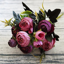 Load image into Gallery viewer, 9 Head/Bouquet Mini Fake Tea Rose Peony Flowers For Home Wedding Decor Artificial Rose Penoy Flower Bouquet Bud For Room Decor
