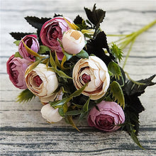 Load image into Gallery viewer, 9 Head/Bouquet Mini Fake Tea Rose Peony Flowers For Home Wedding Decor Artificial Rose Penoy Flower Bouquet Bud For Room Decor